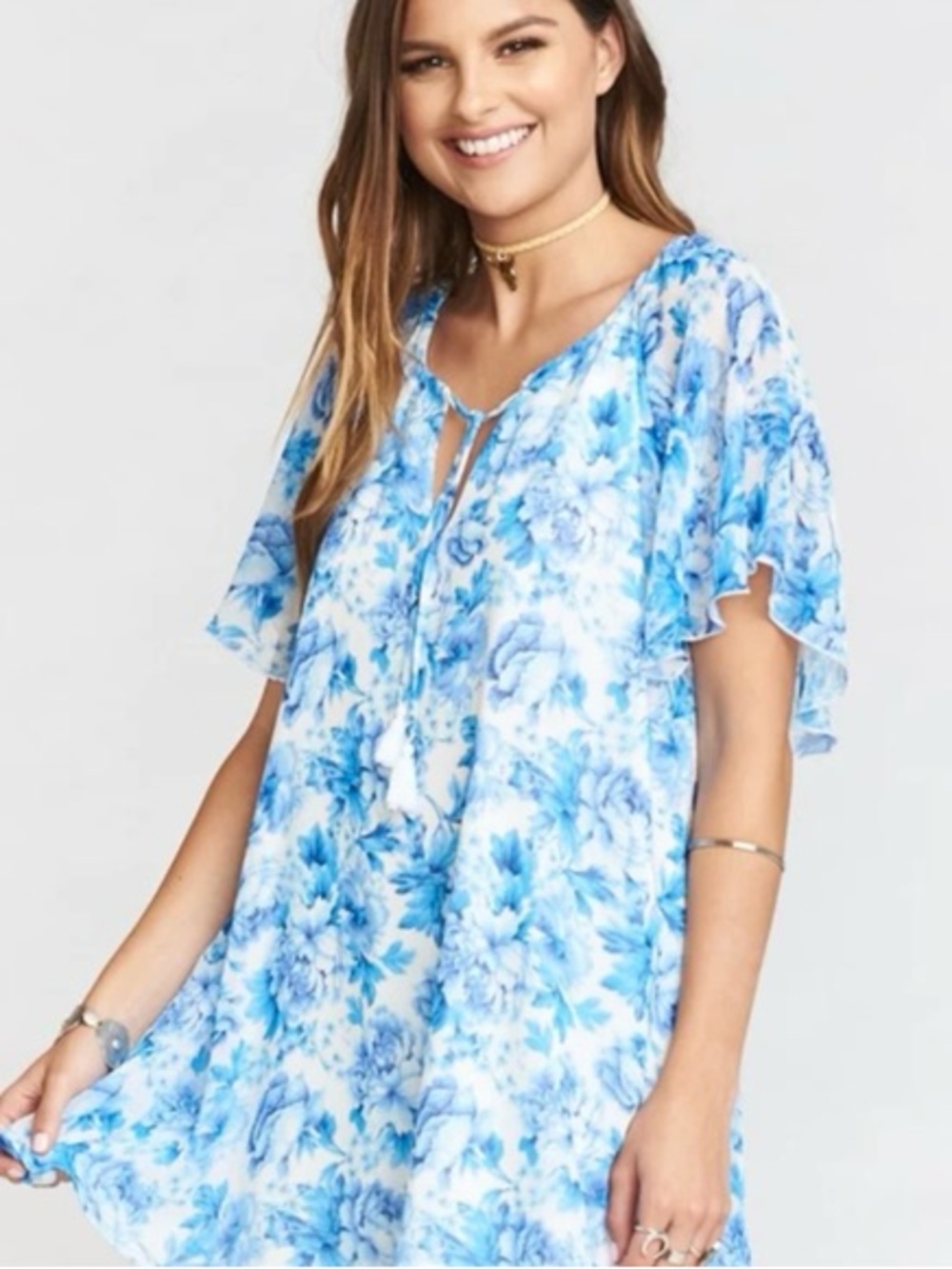 Show Me Your Mumu Juana Tassel Tunic Dress Mother Blues Floral Mini Small
